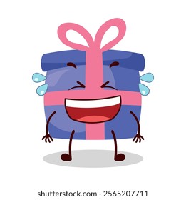 cute laugh out loud expression of blue gift box cartoon character
