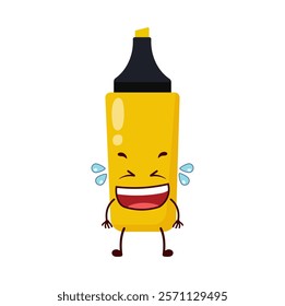 cute laugh out loud expression of yellow highlighter cartoon character
