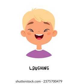Cute Laughing Blonde Boy Show Emotion and Face Expression Vector Illustration