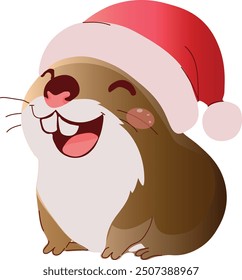 Cute laughing Capybara wearing a Santa hat