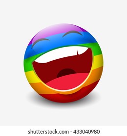 Cute laughing emoticon isolated on white background with rainbow colors motive - smiley - vector illustration
