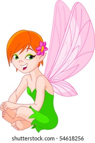 Cute laughing fairy with flower in the hair