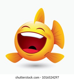 Cute laughing fish emoticon, emoji, smiley - isolated vector illustration