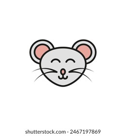 Lindo animal de ratón riéndose y sonriendo. Icono de rata de Vector de color y logo. Ilustración aislada sobre un fondo blanco.