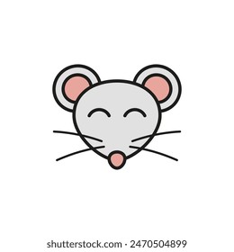 Cute laughing and smiling mouse animal. Colored vector rat icon and logo. Isolated illustration on a white background.