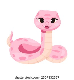 Cute  laughing snake. Kawaii serpents. Kids flat vector illustrations. Happy cheerful excited cobra. Viper with joyful smile, excited emotion. Childish flat graphic vector illustration isolated