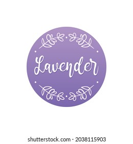 Cute Lavender Round Vector Design Element, Sticker, Label With Doodle, Hand Drawn Lavender Flowering Plants And Dots.
