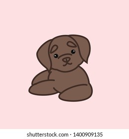 Cute Laying Down Chocolate Labrador Retriever From Front Dog Cartoon Vector Illustration for Print or Kids Shirt Design
