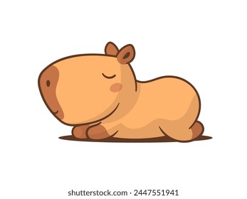 Cute lazy capibara durmiendo Vector ilustración de dibujos animados aislado en blanco