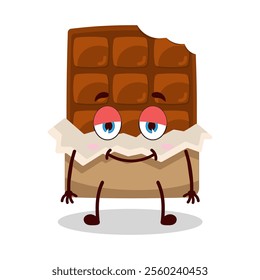 cute lazy expression of bite chocolate bar character
