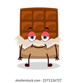 cute lazy expression of bite chocolate bar character
