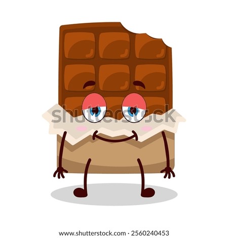 cute lazy expression of bite chocolate bar character
