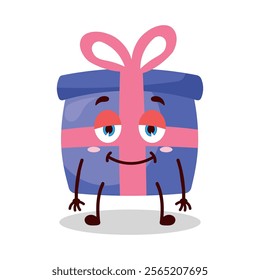 cute lazy expression of blue gift box cartoon character
