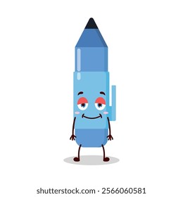 cute lazy expression of blue pen cartoon character
