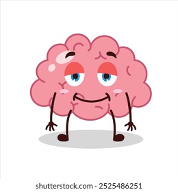 Cute lazy expression of brain cartoon character