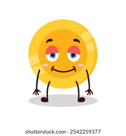 cute lazy expression of coin cartoon character