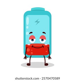 cute lazy expression of empty battery cartoon character
