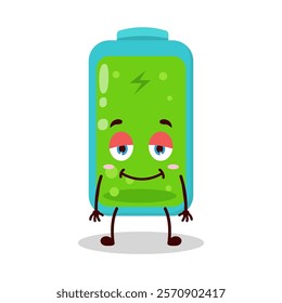 cute lazy expression of full battery cartoon character
