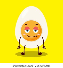 cute lazy expression of half boiled egg cartoon character