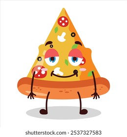 cute lazy expression of slice of pizza character