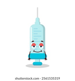 cute lazy expression of syringe cartoon character
