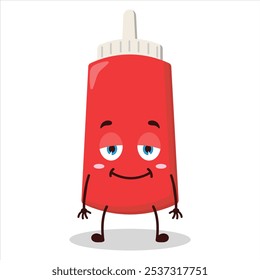 cute lazy expression of tomato sauce bottle character