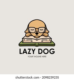 Cute Lazy Nerd dog sleaping at book 