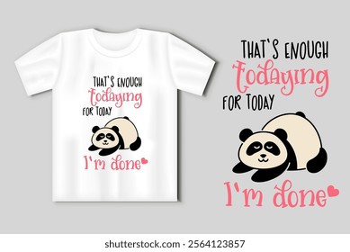 A cute lazy panda with a funny inscription on the mockup t-shirt