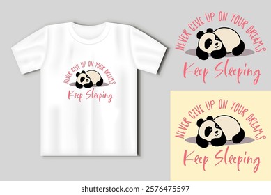 A cute lazy panda with a funny inscription. Cute illustration with t-shirt mockup