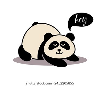 A cute lazy panda with inscription Hey.