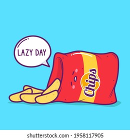 cute lazy potato chips lay down