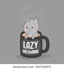 cute lazy sleepy cat in the coffee mug