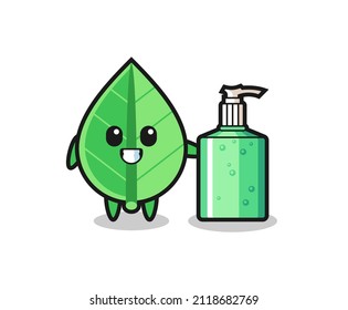 cute leaf cartoon with hand sanitizer , cute style design for t shirt, sticker, logo element