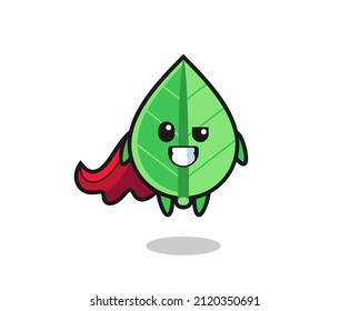 el lindo personaje de la hoja como superhéroe volador, diseño de estilo lindo para camiseta, pegatina, elemento logo