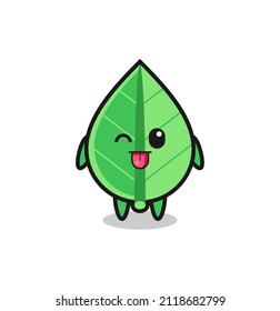 cute leaf character in sweet expression while sticking out her tongue , cute style design for t shirt, sticker, logo element