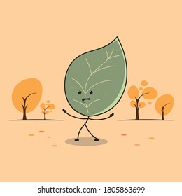 a cute leaf character walking in the park