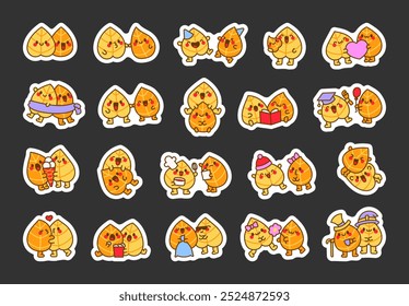 Cute leaf couple. Sticker Bookmark. Adorable character friendship. Hand drawn style. Vector drawing. Collection of design elements.
