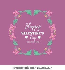 Cute leaf and floral frame design, for happy valentine greeting card design. Vector