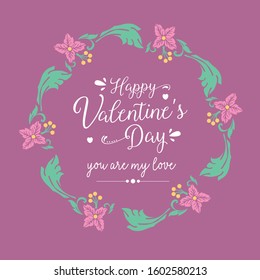 Cute leaf and floral frame design, for happy valentine greeting card design. Vector