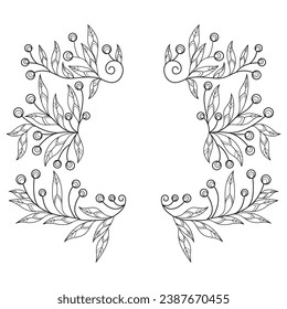 Cute leaf frame hand drawn for adult coloring book