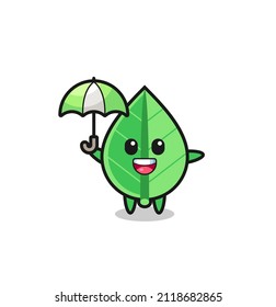 cute leaf illustration holding an umbrella , cute style design for t shirt, sticker, logo element