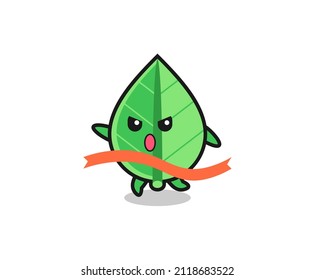 cute leaf illustration is reaching the finish , cute style design for t shirt, sticker, logo element