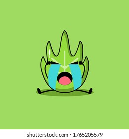 cute leaf with many expression. cartoon character illustration design. isolated on green background. hungry, sing, surprised, confused,crying, angry.