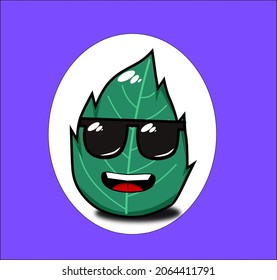 cute leaf mascot logo wearing sunglasses