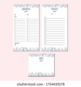 Cute Leaf Minimalist Stationery Set, Grocery List, To Do List, Notes, Memo with simple leaves monochrome