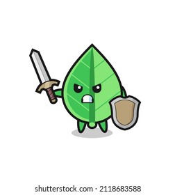 cute leaf soldier fighting with sword and shield , cute style design for t shirt, sticker, logo element