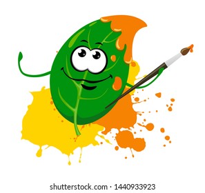 Cute leaf summer - autumn with a brush and spray paint. Vector illustration on white background.