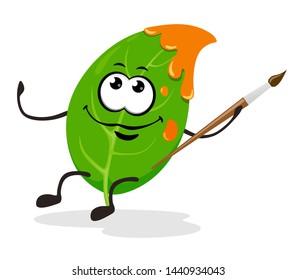 Cute leaf summer - autumn with a tassel. Vector illustration on white background.