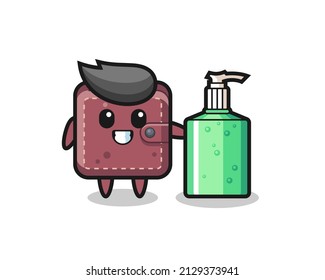 cute leather wallet cartoon with hand sanitizer , cute style design for t shirt, sticker, logo element