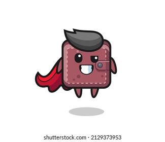 the cute leather wallet character as a flying superhero , cute style design for t shirt, sticker, logo element